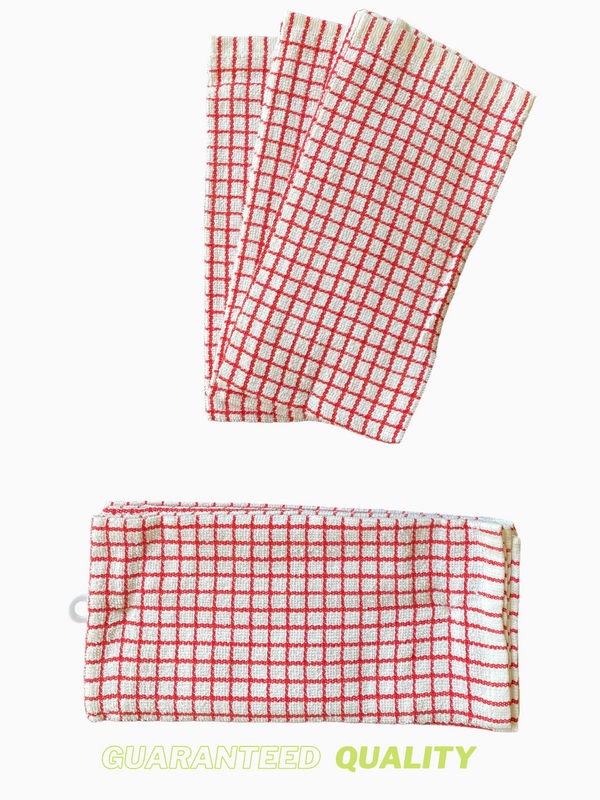 6 Pack Luxury Check Terry Tea Towel 16 X 24 Inches 100% Cotton By Cotton Hutt